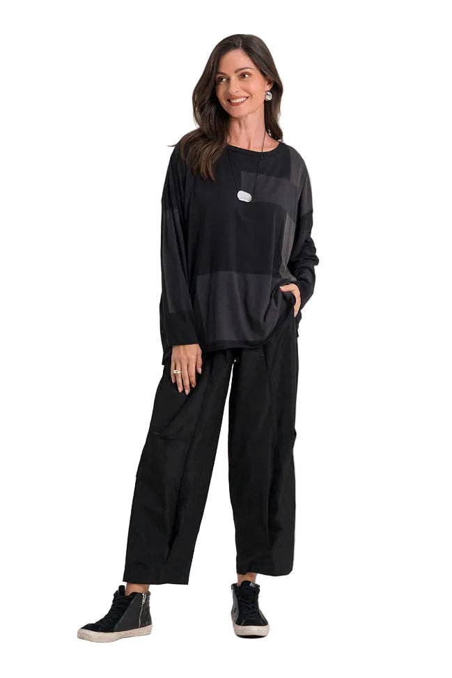 Pima Cotton Blocks Luxury Boxy Tee - Black