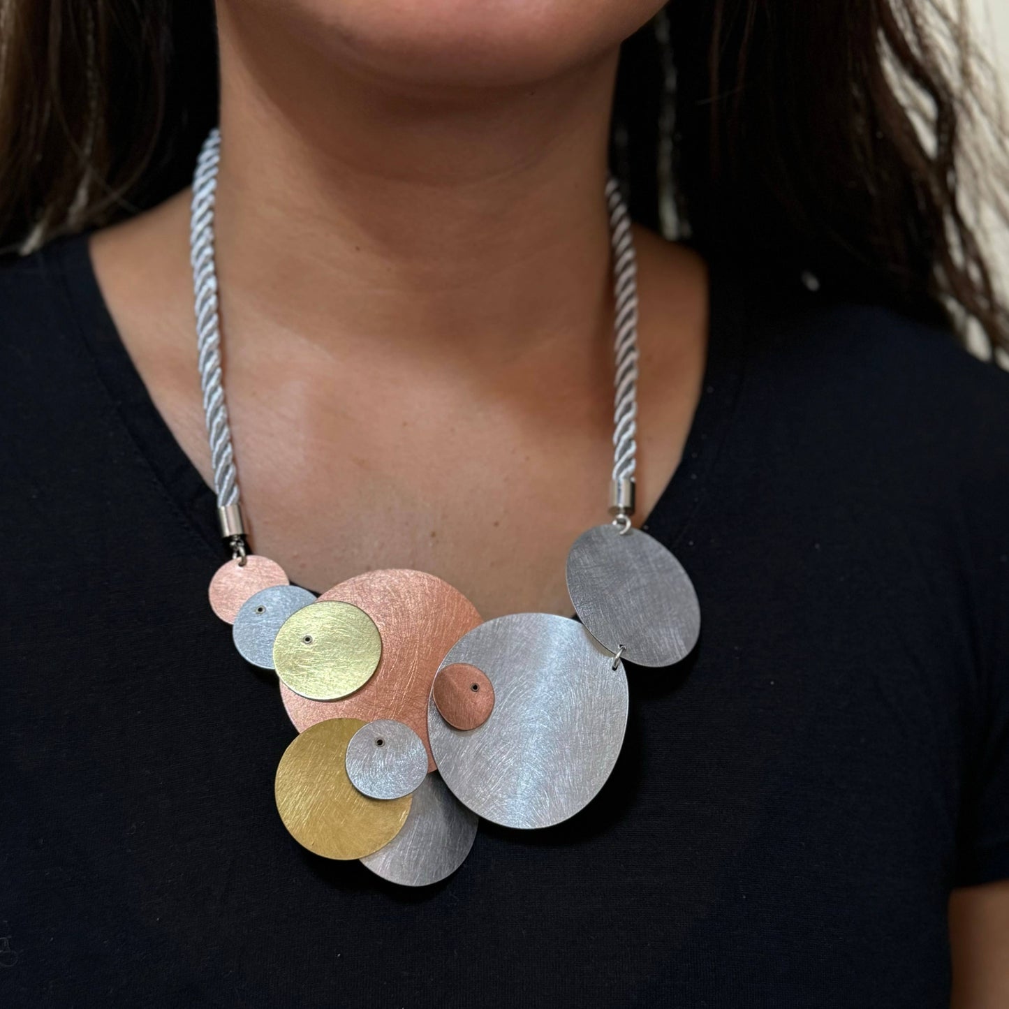 TICKLE 2 Statement Mixed Metal Circles Necklace