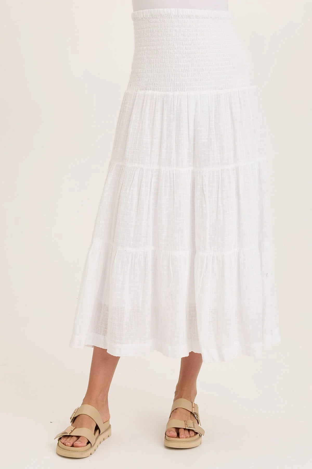 Paigene Gauze Tiered Skirt - White