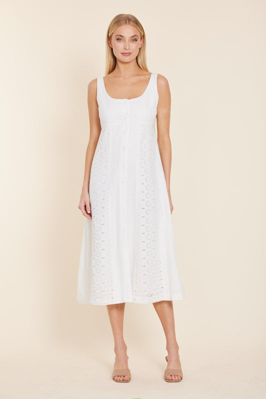 White Linen Eyelit Long Dress