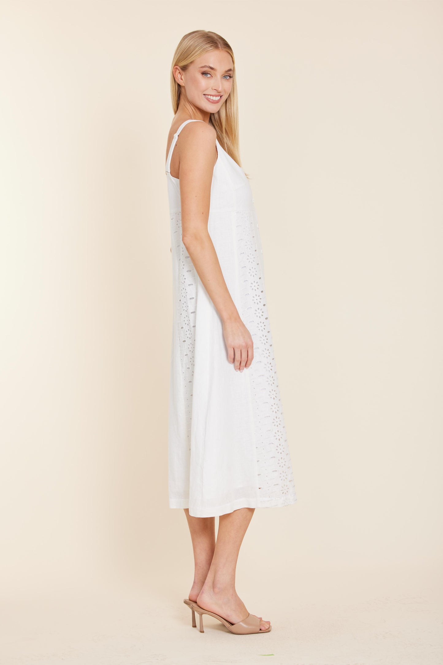 White Linen Eyelit Long Dress