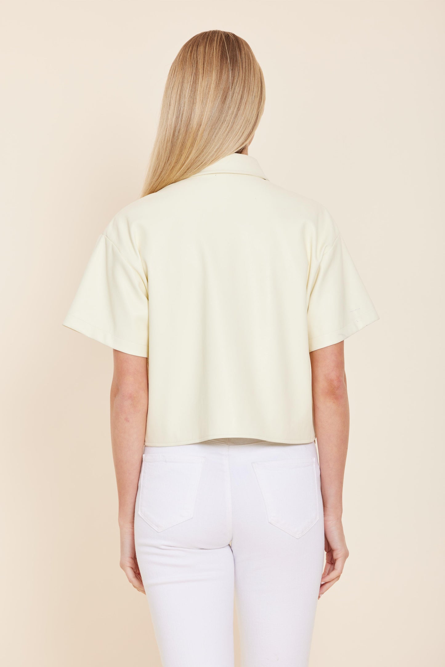 Vegan Leather Floral Cutout Top in Butter Yellow