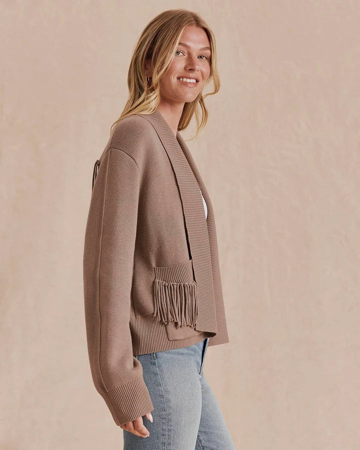 Willow Fringe Cardigan in Taupe