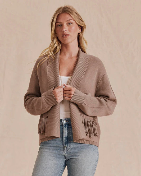 Willow Fringe Cardigan in Taupe