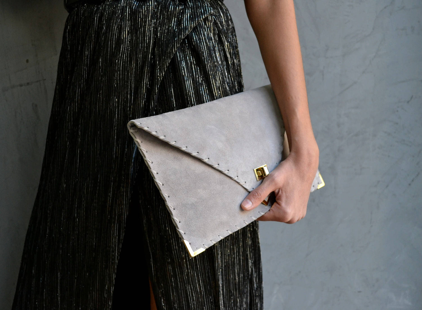 Symmetria soft clutch in light gray