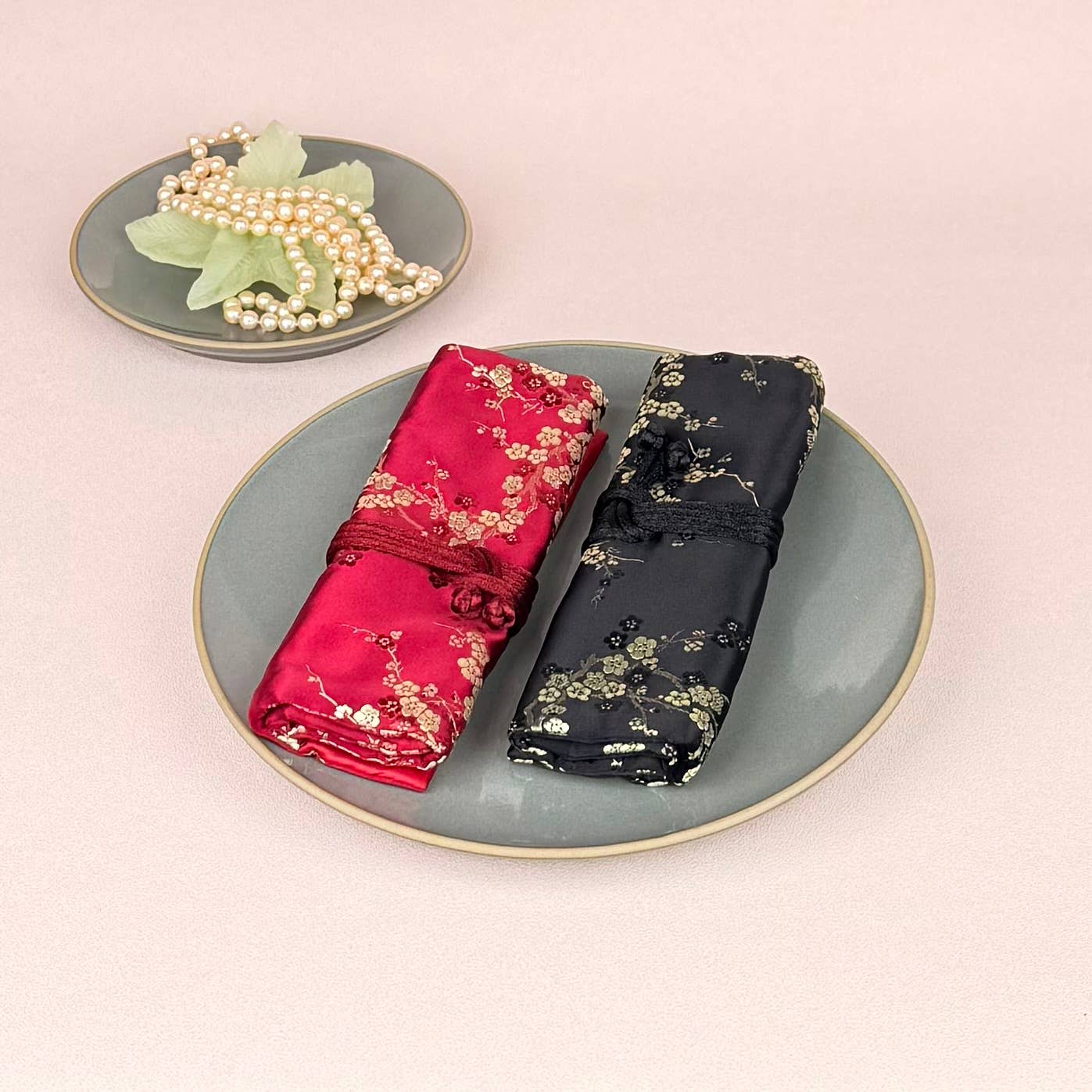 Cherry Blossom Brocade Jewelry Rolls, Travel Jewelry Pouch