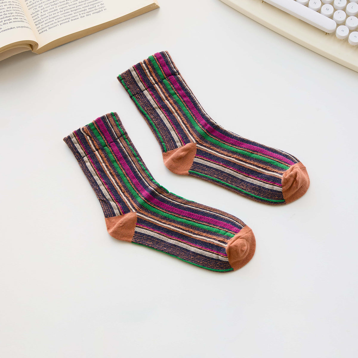 Women’s Cotton Striped Crew Socks – Soft Textured Knit