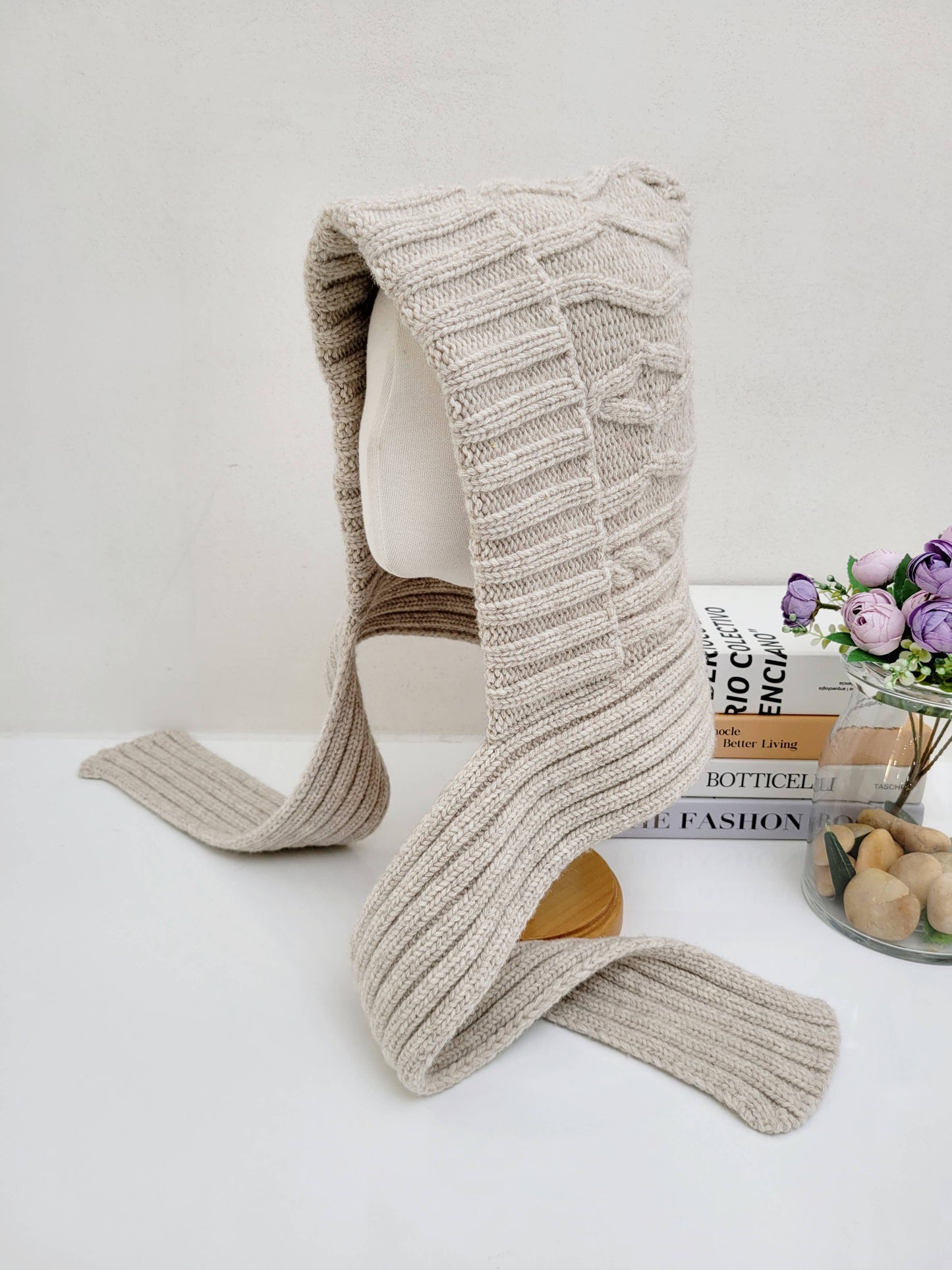 Chunky Knit Merino Wool Women's Hooded Balaclava