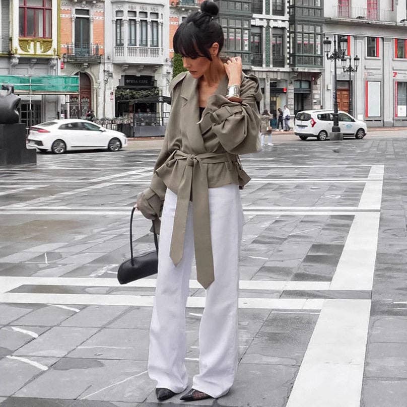 Short Belted Trench Coat With Lapel Collar
