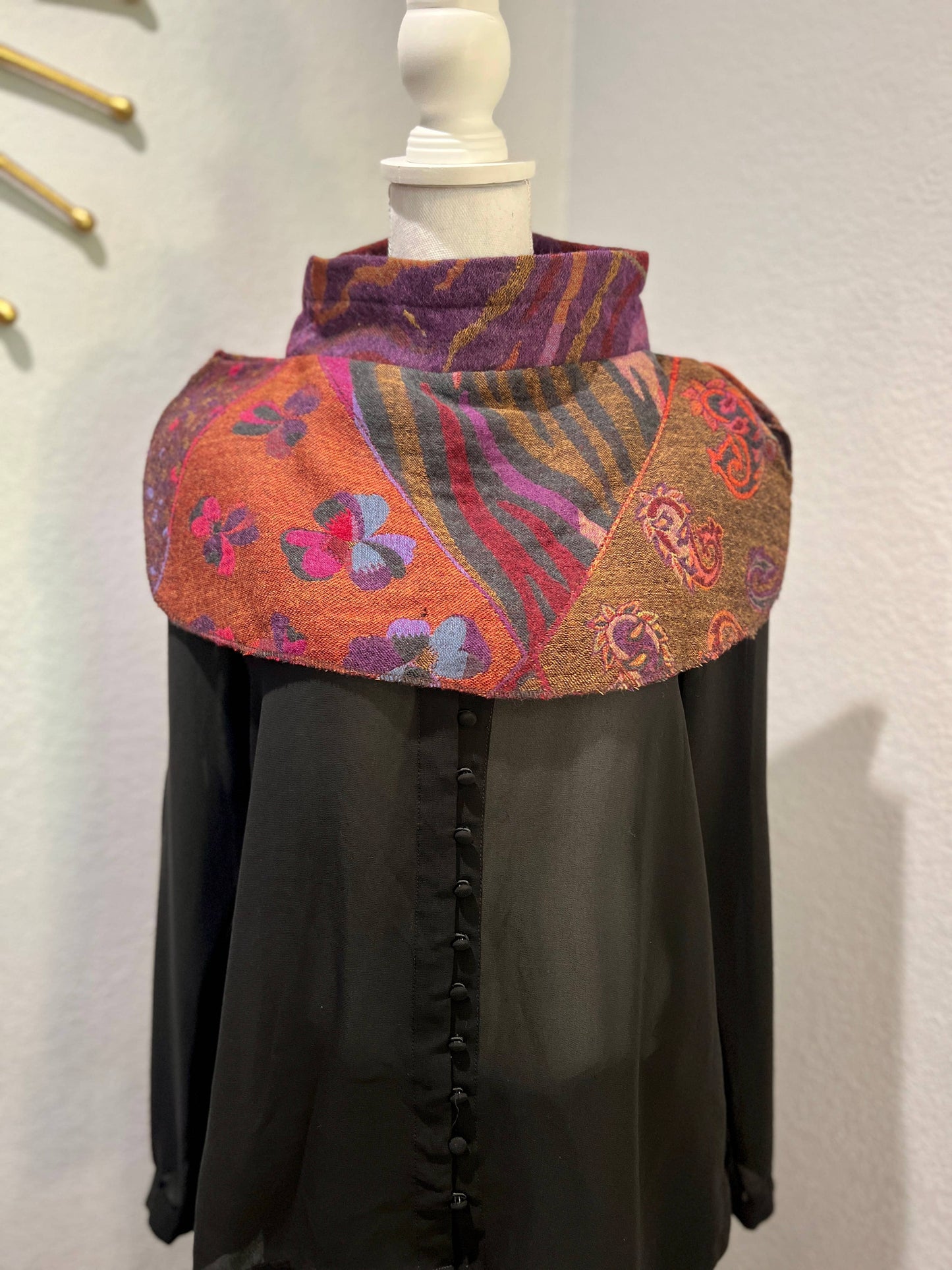 Handmade Neck warmer in Plum colors with Toggle