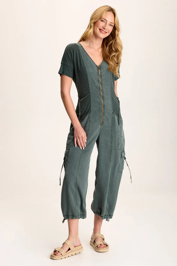 Naveen Short Sleeve Twill Banded Jumpsuit