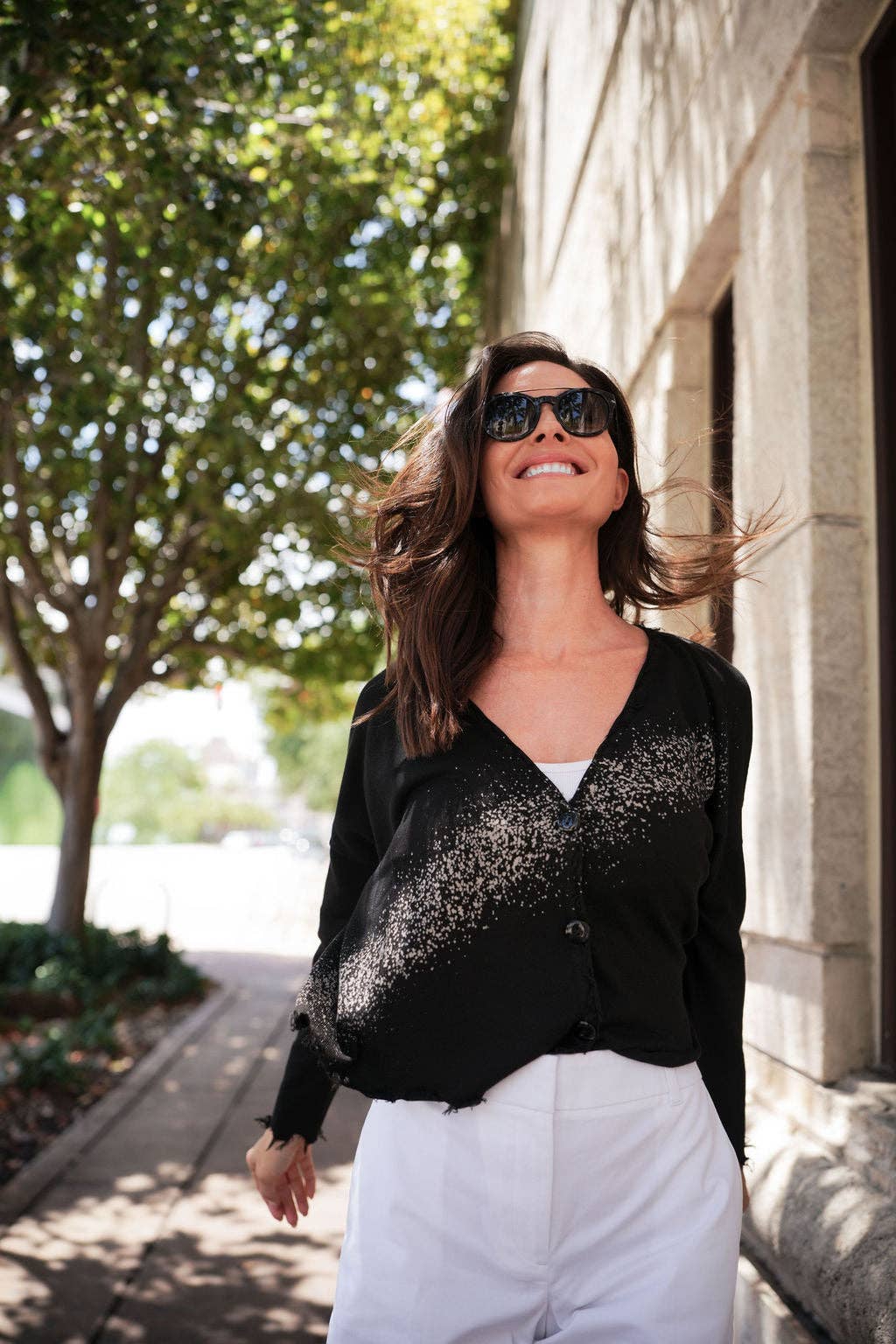Pima Cotton Bleached Cardi - Black/White