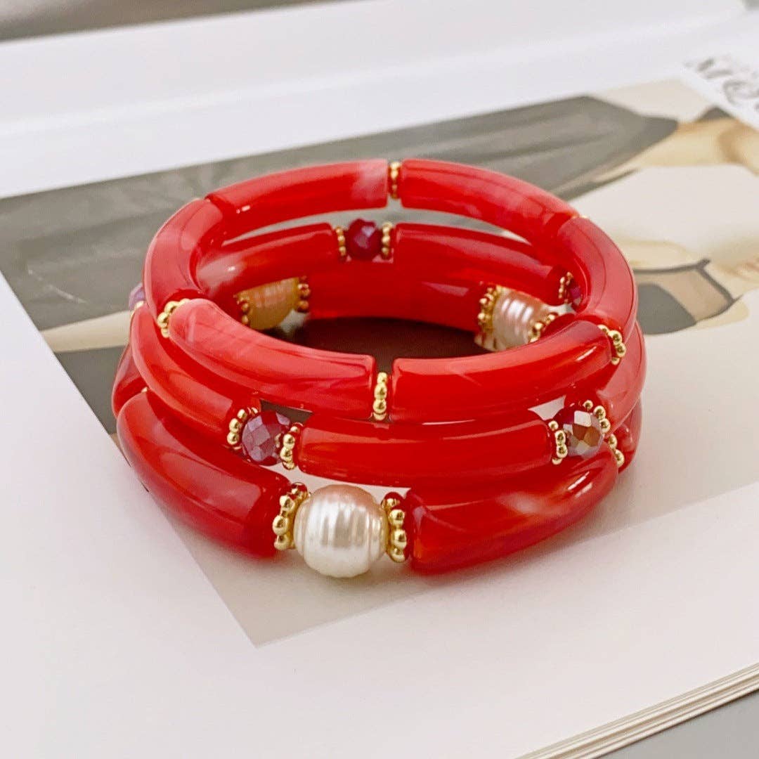 3 Pcs Minimalist Layered Acrylic Bead Bracelets DP25E766