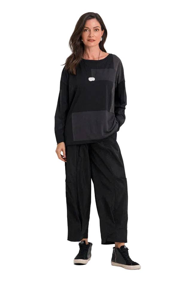 Pima Cotton Blocks Luxury Boxy Tee - Black