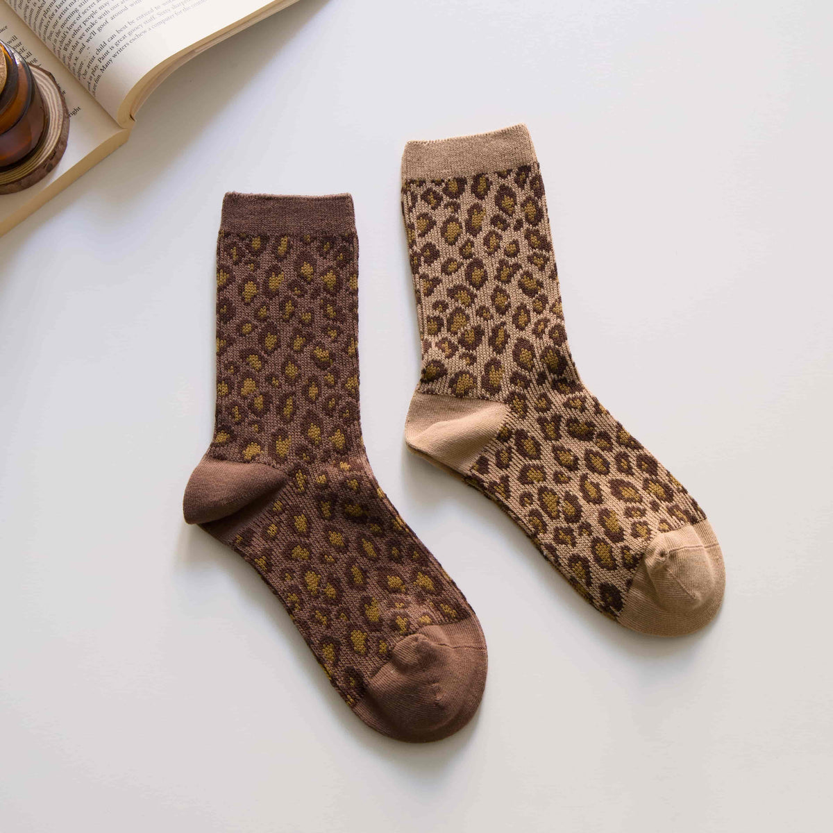 Women’s Leopard Print Cotton Crew Socks – Retro Style
