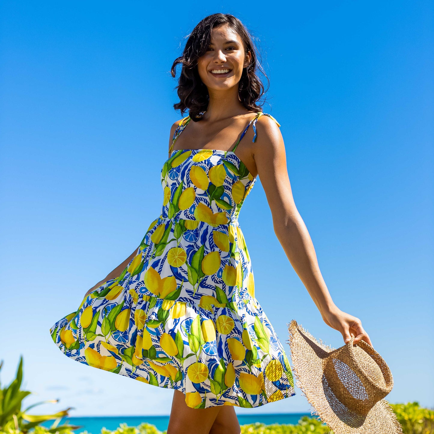 Womens Lemon Print Short Dress