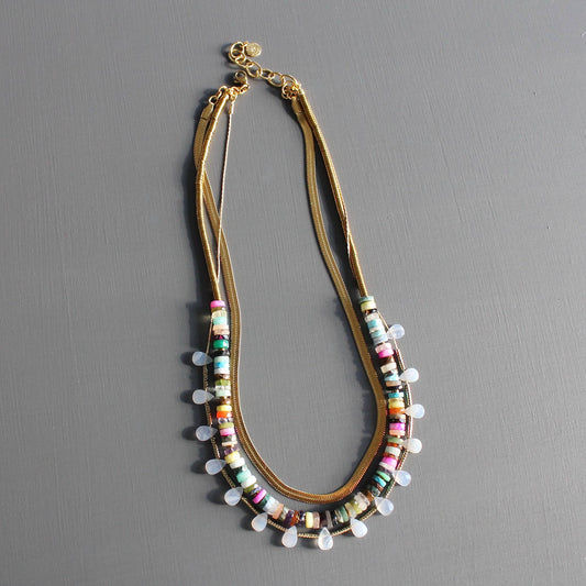 KYL517 triple strand multicolor necklace