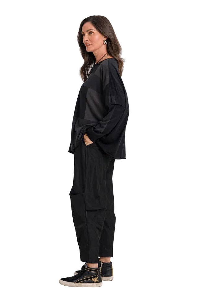 Pima Cotton Blocks Luxury Boxy Tee - Black
