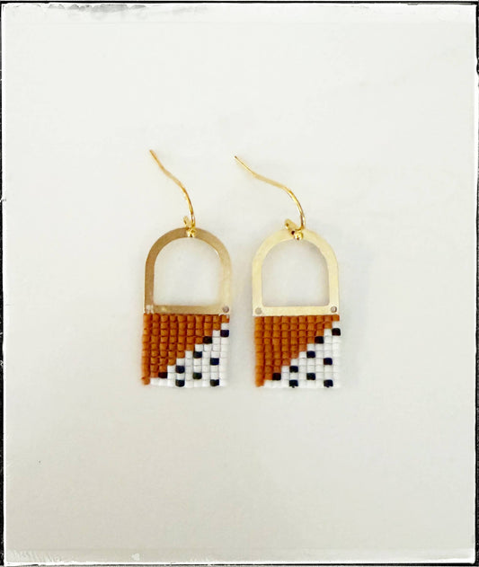 Glass Seed Bead Brass Delica Earring Miyuki Polka Dot Gold