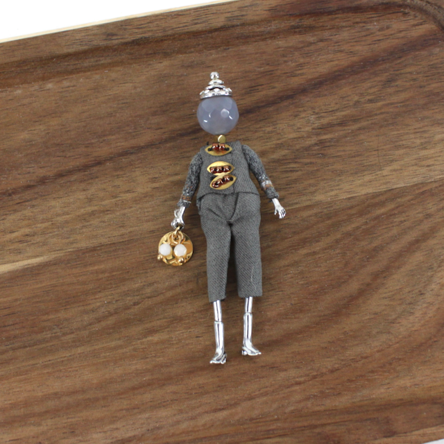 B25281 Stone Adorned French Doll Stainless Steel Brooch