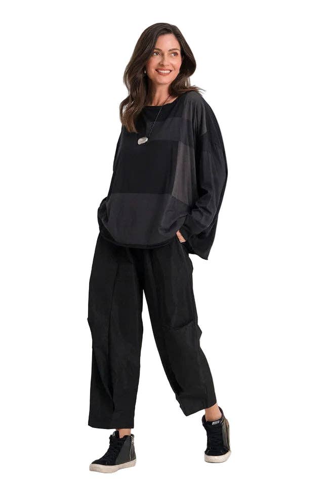 Pima Cotton Blocks Luxury Boxy Tee - Black