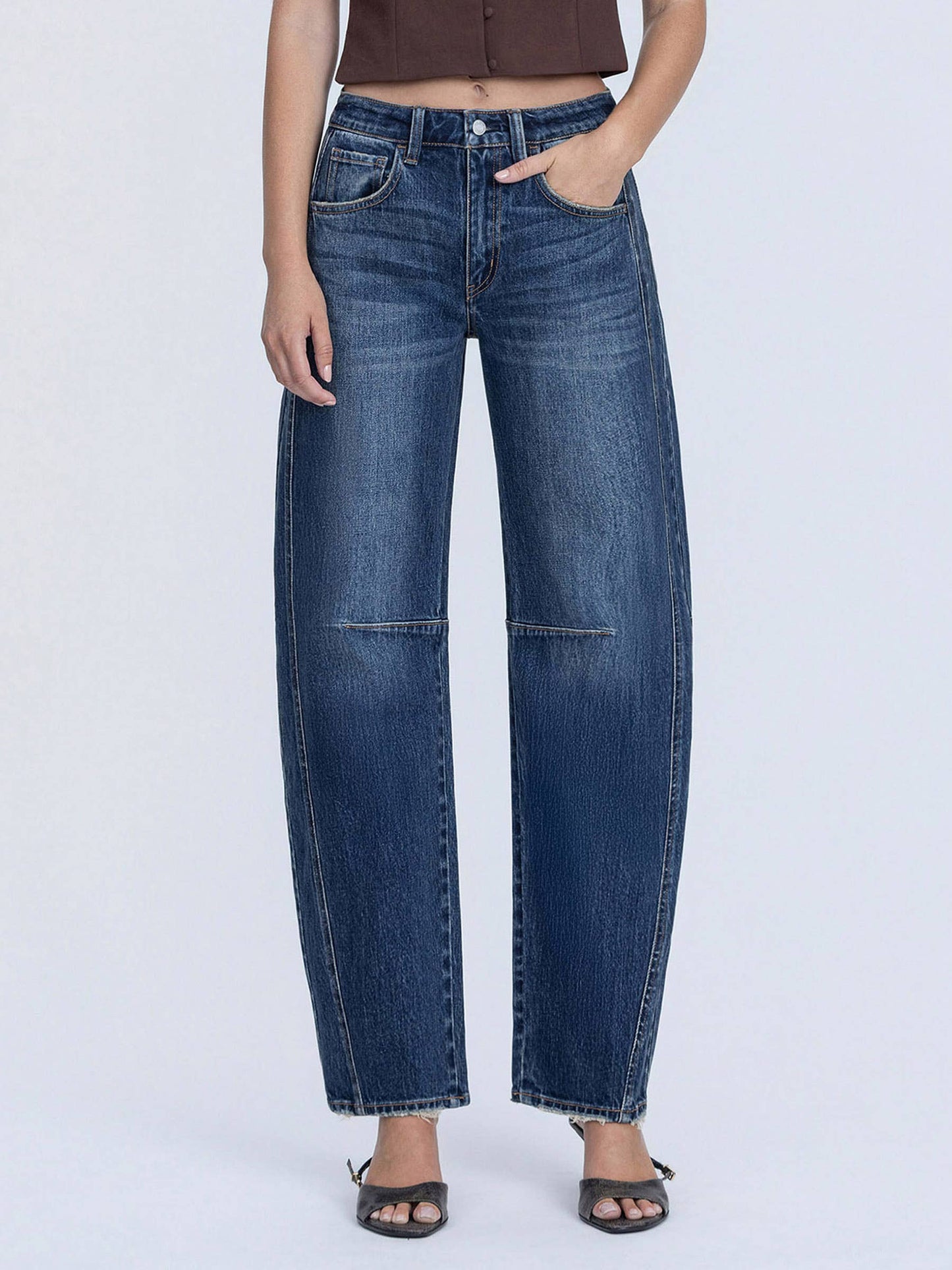 HIGH RISE DARK WASH BARREL JEANS T7200