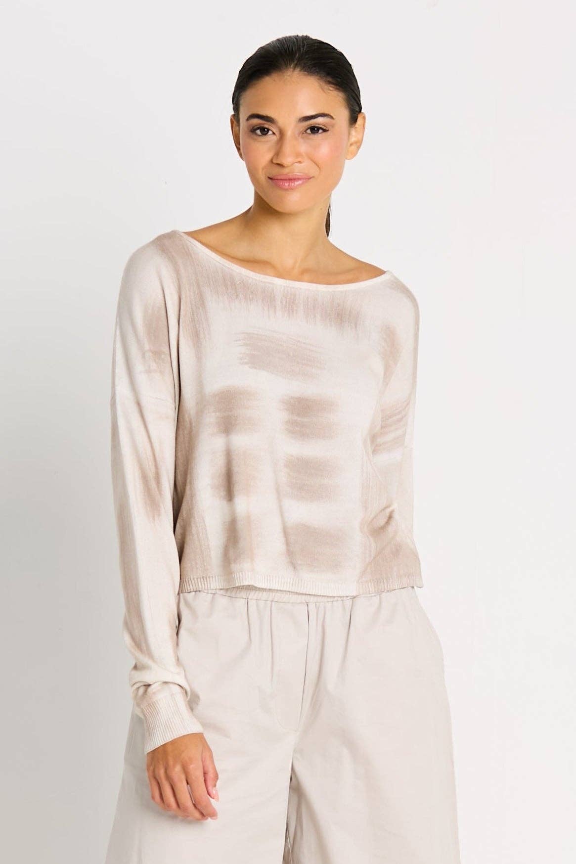 Pima Cotton Paintbrush Sweater - White/Putty