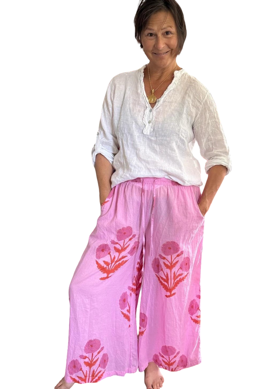 Block Print Palazzo Pants – Cotton Lounge Pants – Resort Wear – Made in India