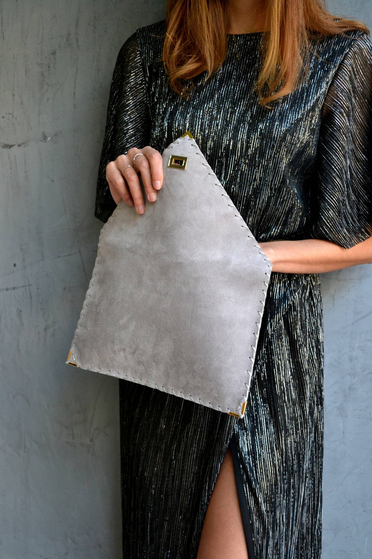 Symmetria soft clutch in light gray