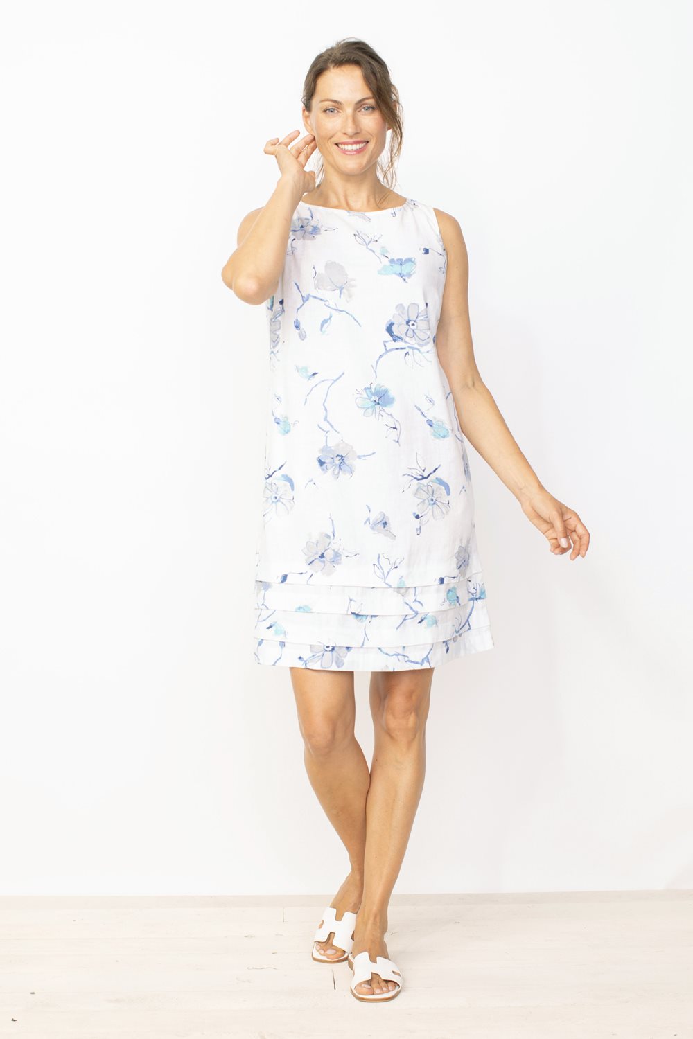 Easy Linen Parisian Floral Pleat Dress