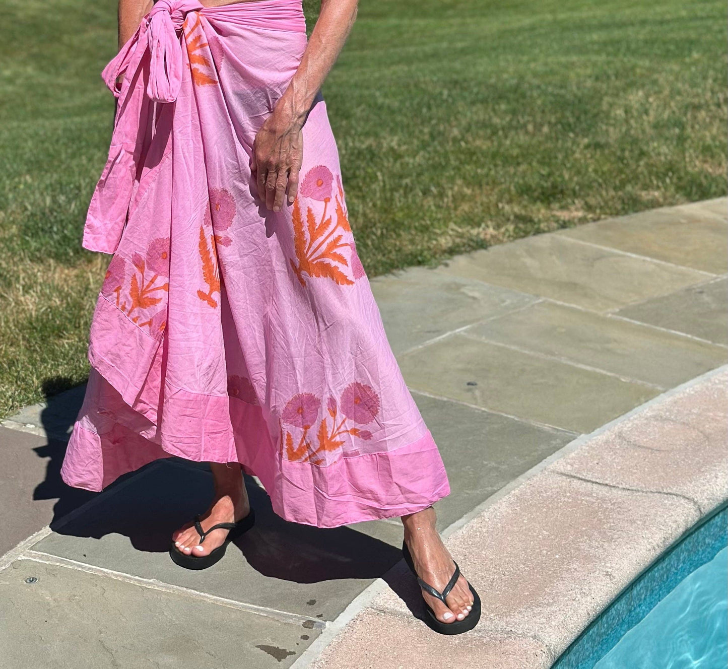 The Capri Poppy Maxi Wrap Skirt / Dress / Cover Up- Made of Voile Cotton