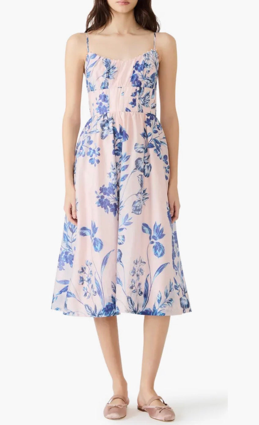 Talita Floral Faux Pearl Detail Midi Dress
