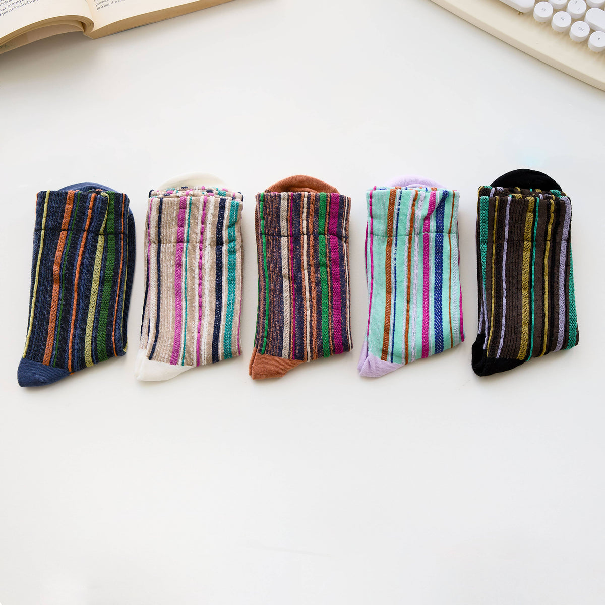 Women’s Cotton Striped Crew Socks – Soft Textured Knit