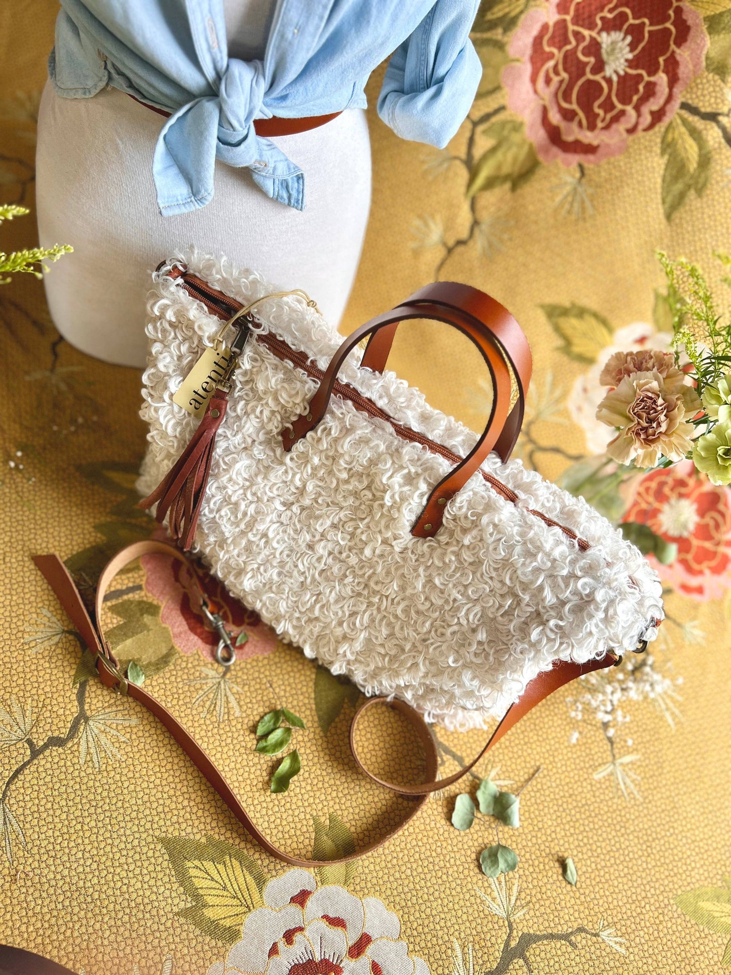 USA Handcrafted Carryall Tote Bag: Curly Cute Buddy Bag