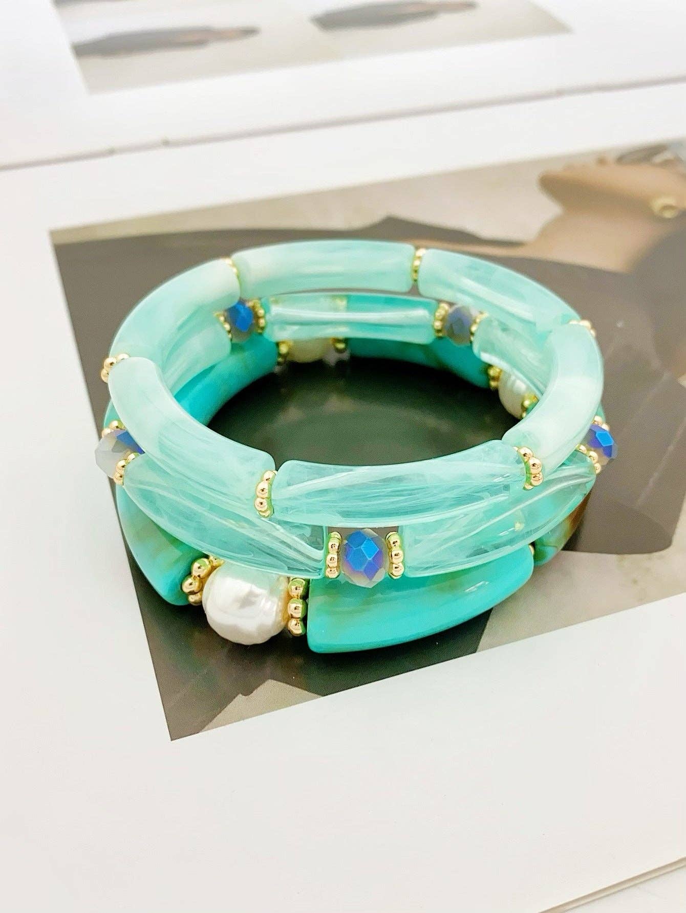 3 Pcs Minimalist Layered Acrylic Bead Bracelets DP25E766