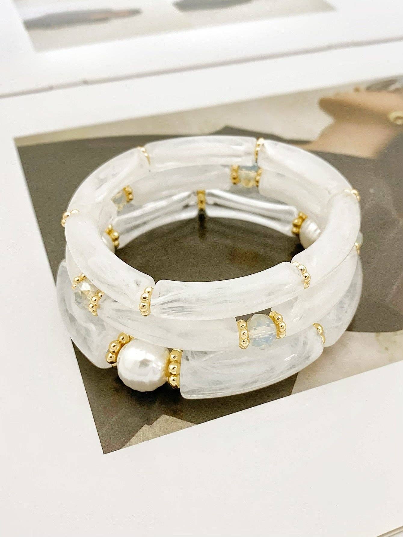 3 Pcs Minimalist Layered Acrylic Bead Bracelets DP25E766