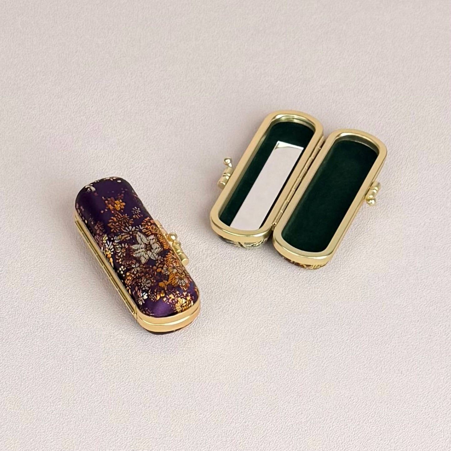 Small Floral Brocade  Lipstick Case / Holder
with Mirror