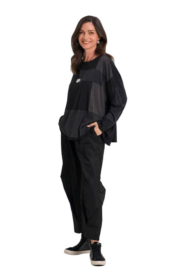 Pima Cotton Blocks Luxury Boxy Tee - Black