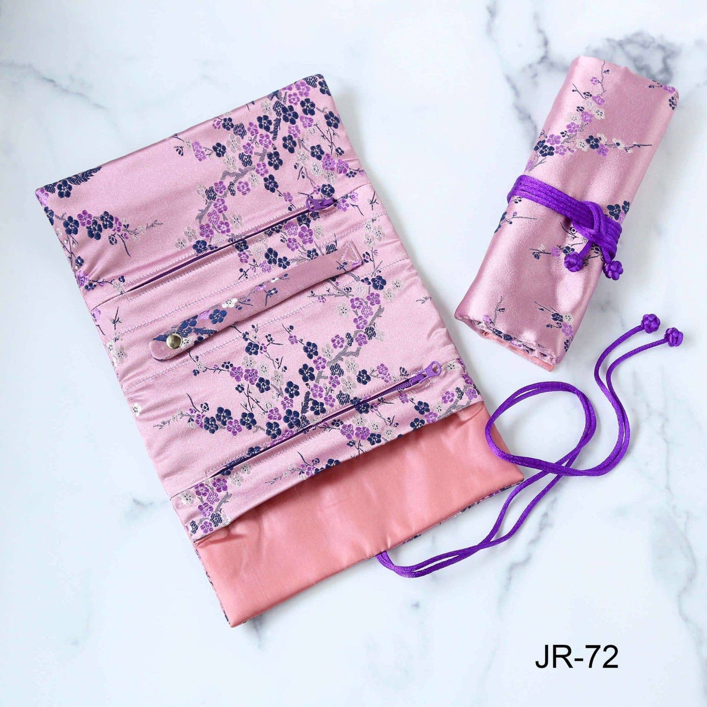 Cherry Blossom Brocade Jewelry Rolls, Travel Jewelry Pouch