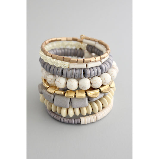GNDB04 gray, white, and brass wrap bracelet