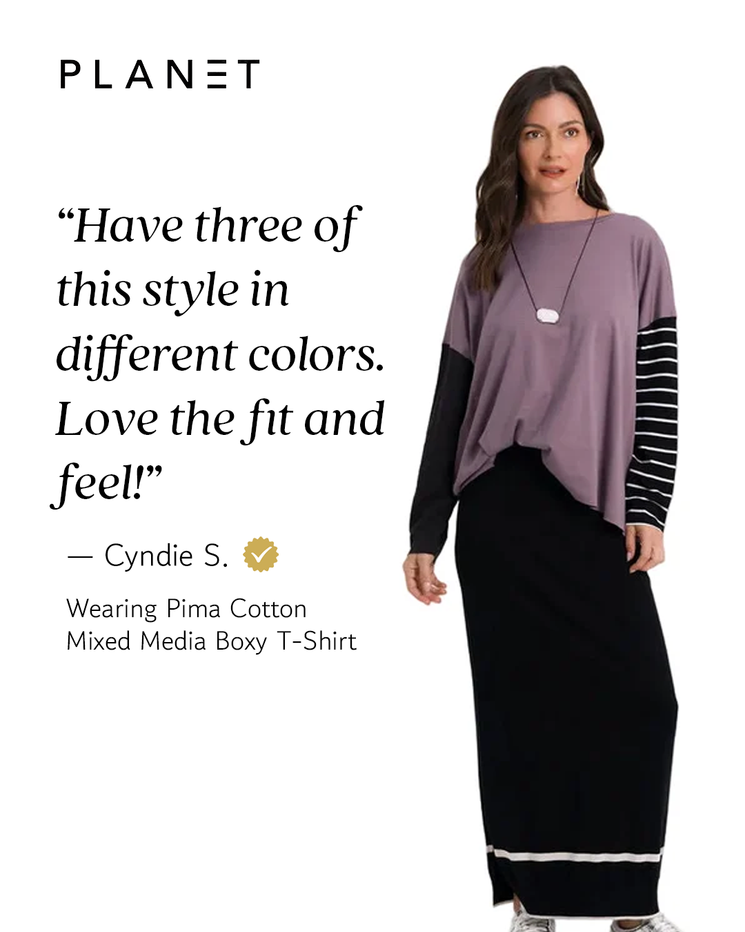 Pima Cotton Mixed Media Boxy T-Shirt - Loden Combo