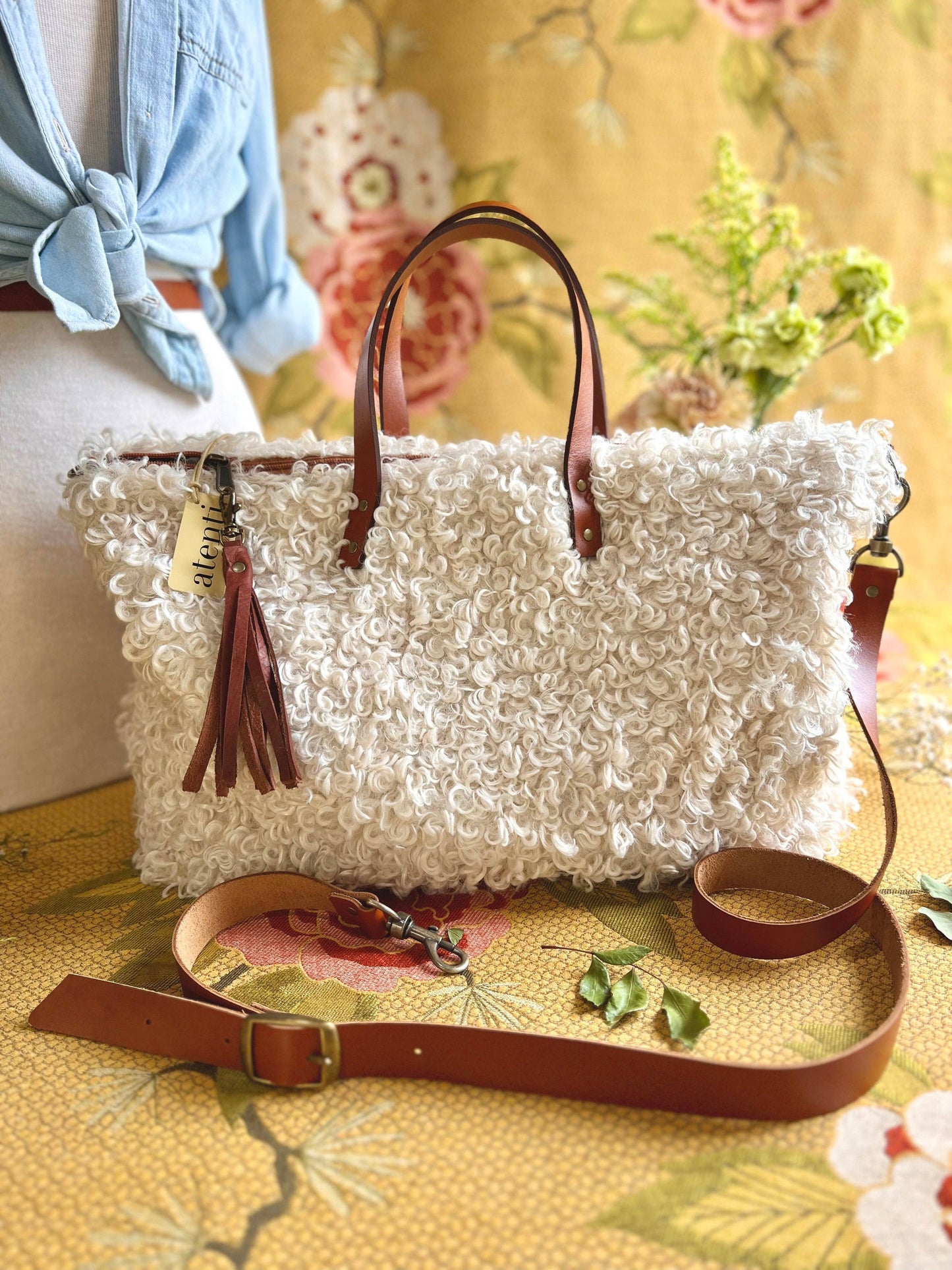 USA Handcrafted Carryall Tote Bag: Curly Cute Buddy Bag