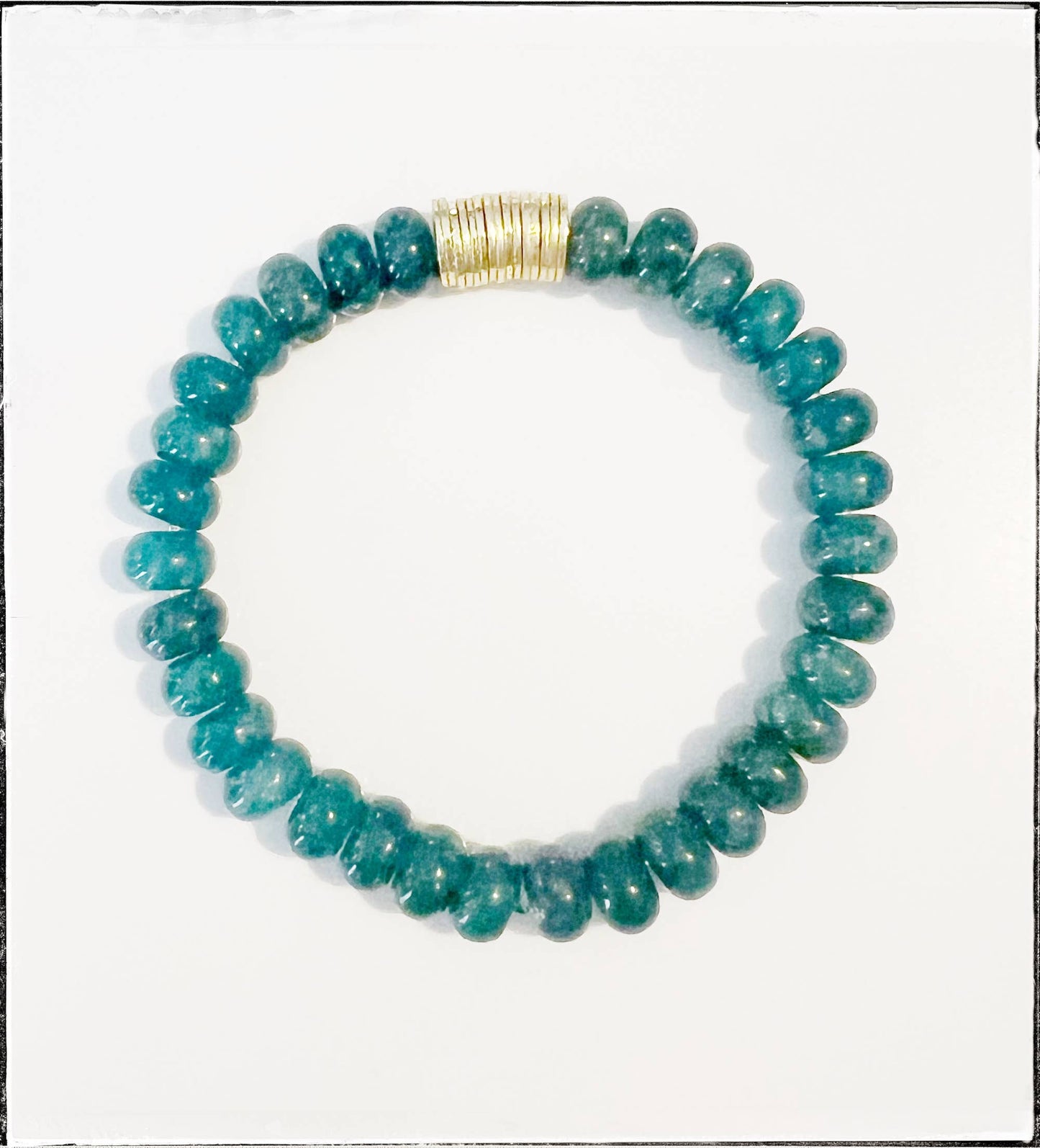 Gemstone Bead Stretch Bracelet Green Speckled Jasper Brass