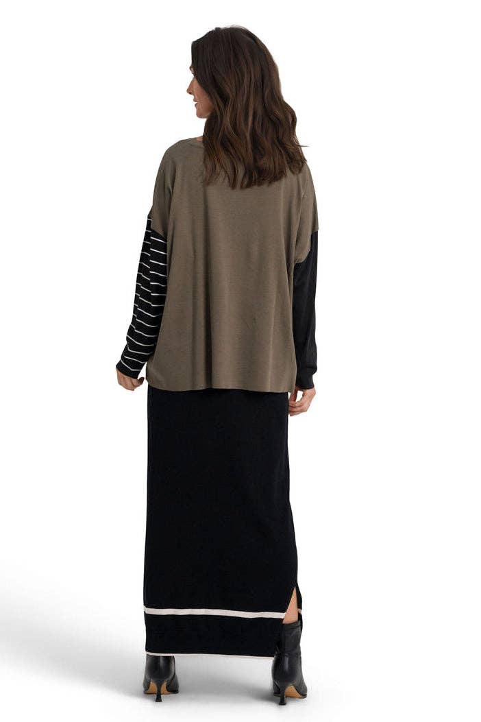 Pima Cotton Mixed Media Boxy T-Shirt - Loden Combo