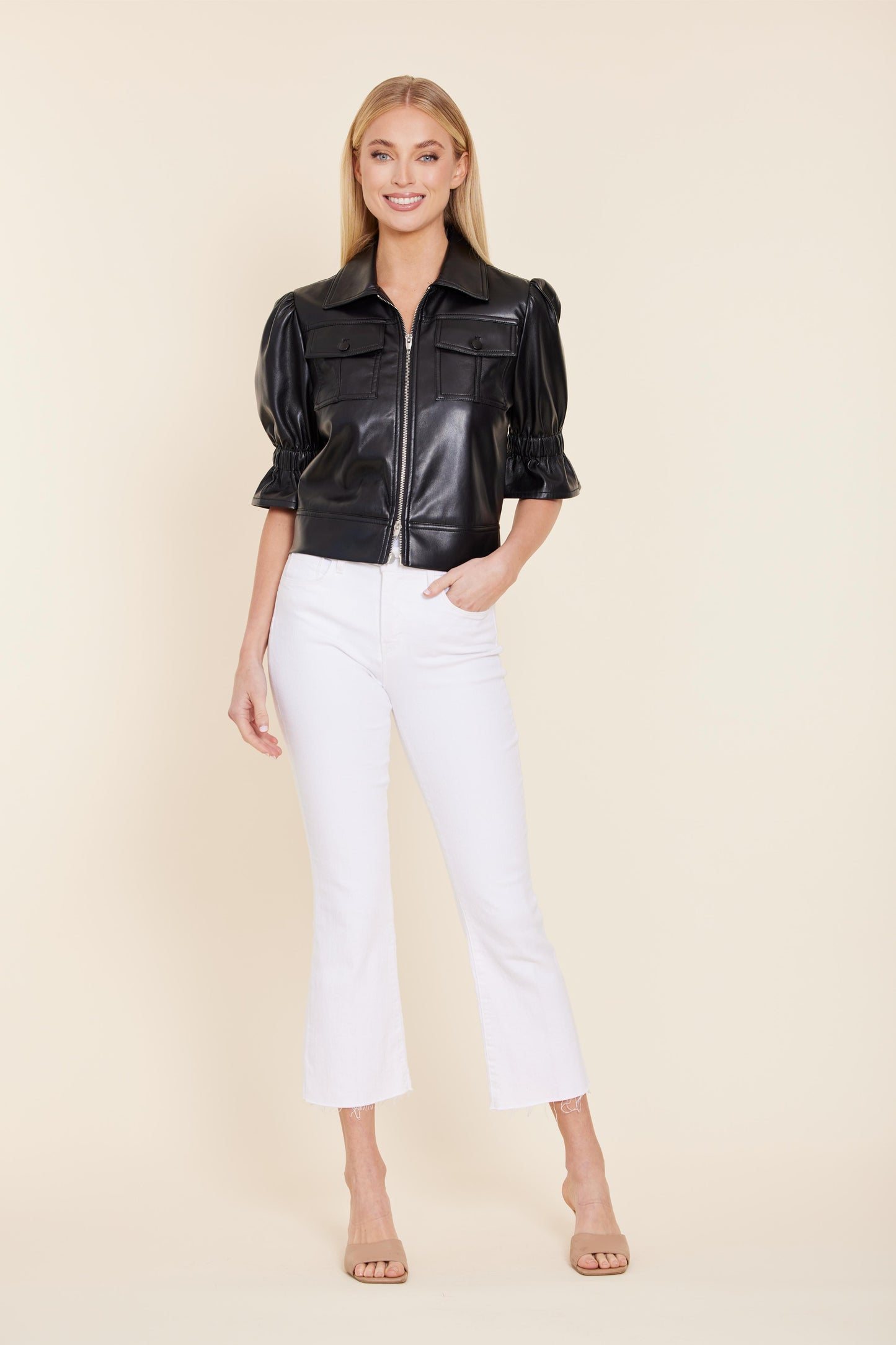 Vegan Leather Short Sleeve Double Zip Jacket