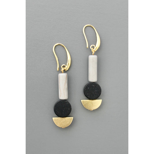 FERE36 Geometric Gray and Black Dangle Earrings