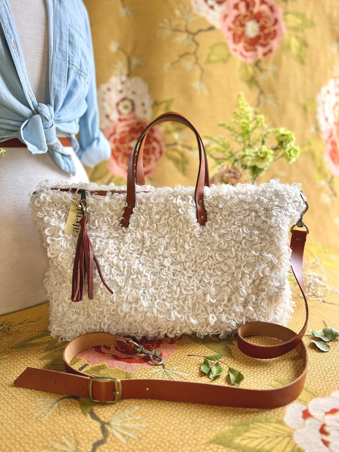 USA Handcrafted Carryall Tote Bag: Curly Cute Buddy Bag