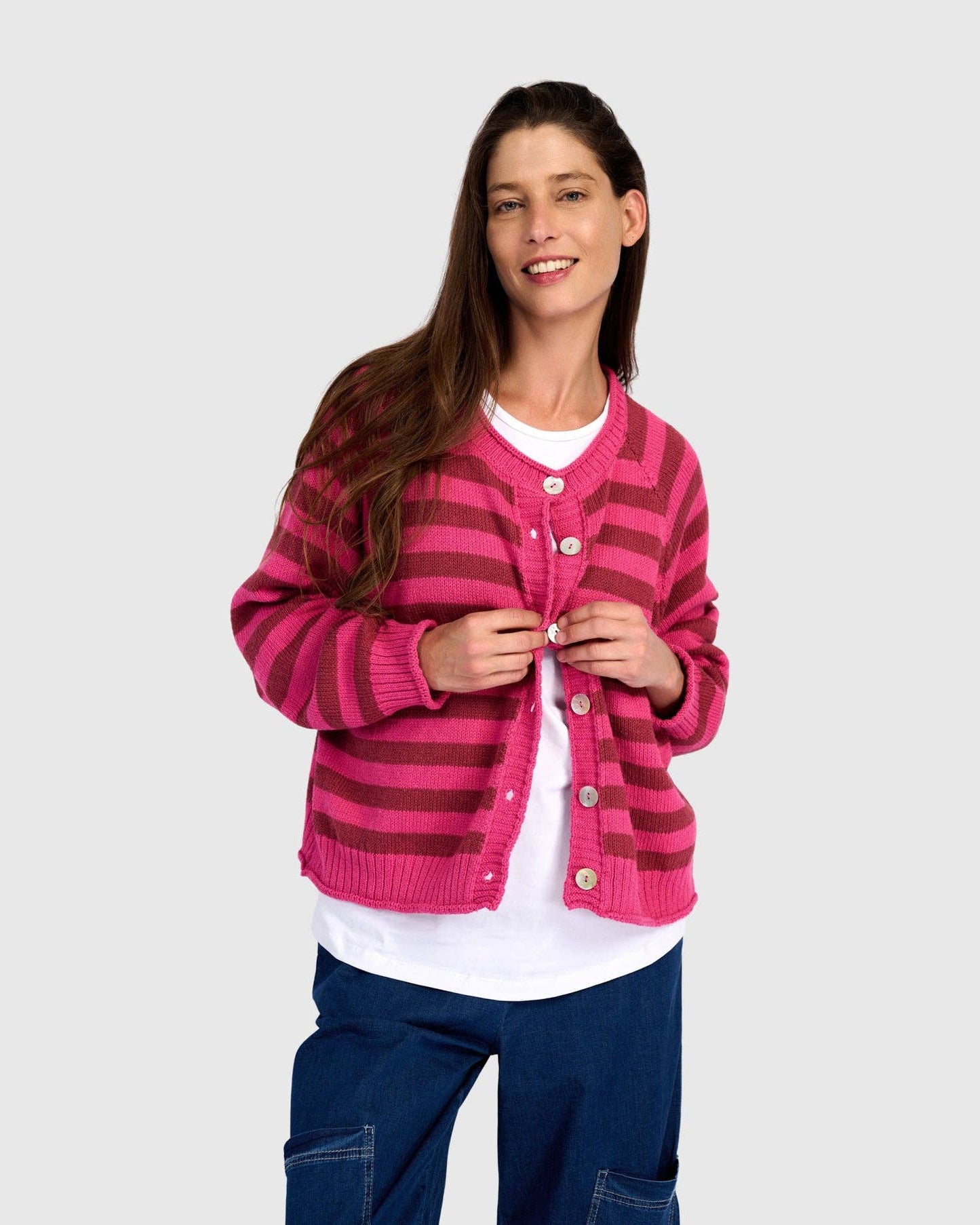 Sunny Stripe Cardigan, Fuchsia
