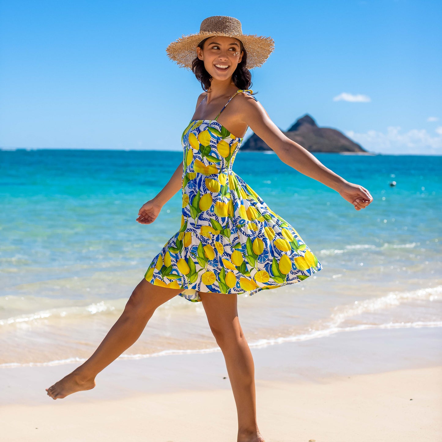 Womens Lemon Print Short Dress