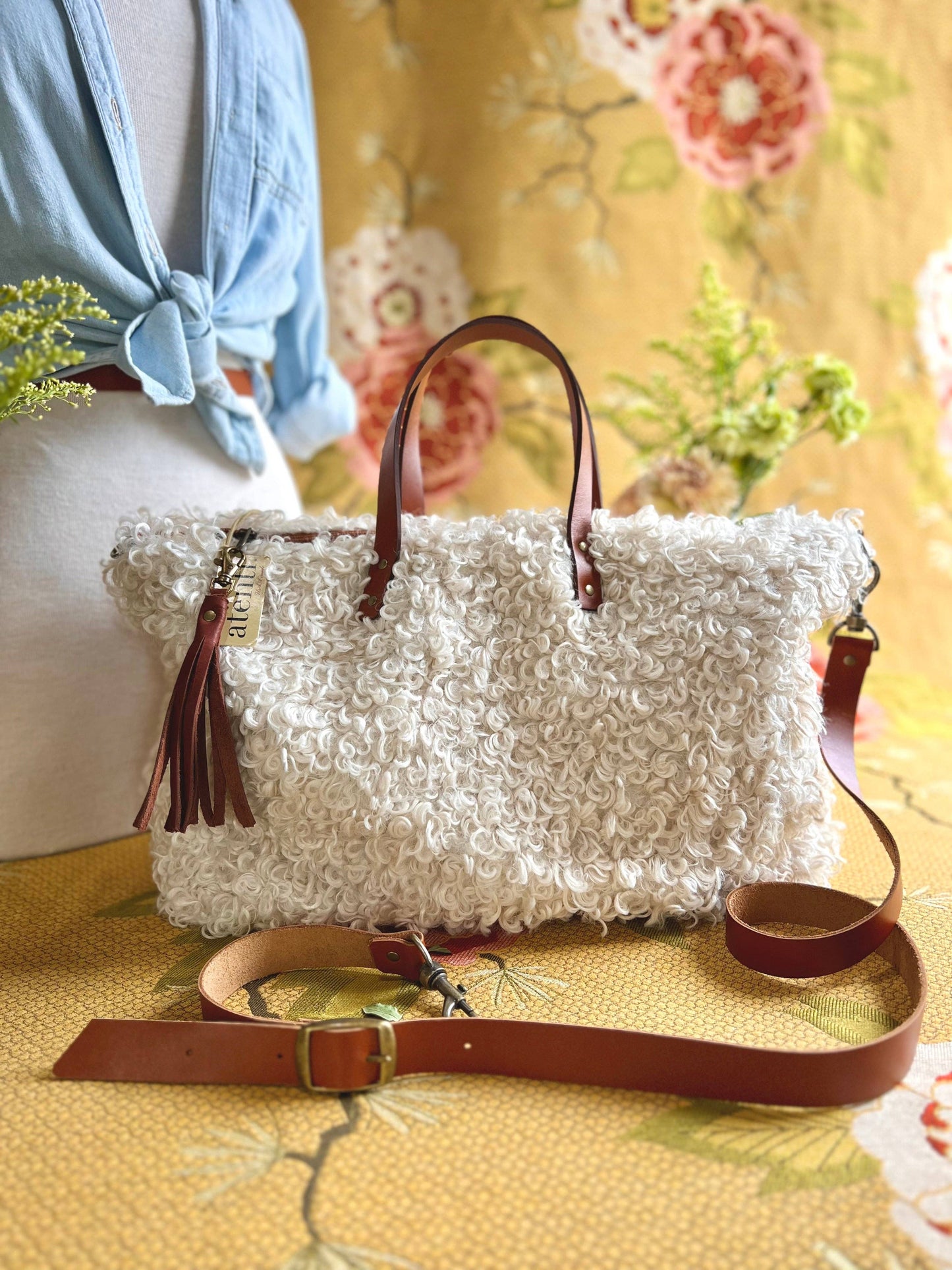 USA Handcrafted Carryall Tote Bag: Curly Cute Buddy Bag